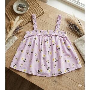 Derek Heart Purple Floral Smocked Crop Top - Size M - NWOT Ruffle Trim